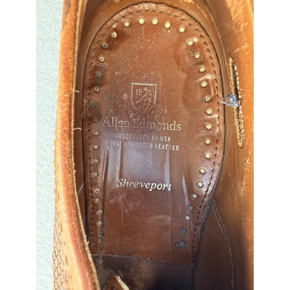 Allen Edmonds Shreveport Shoes Mens 12 D Tan Good Woven Leather Cap Toe Oxford